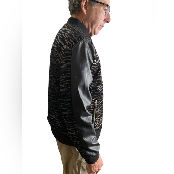 INSERCH Limited Edition Italy Black Velour Gold Textured Faux Leather Jacket L - Picture 3 of 7